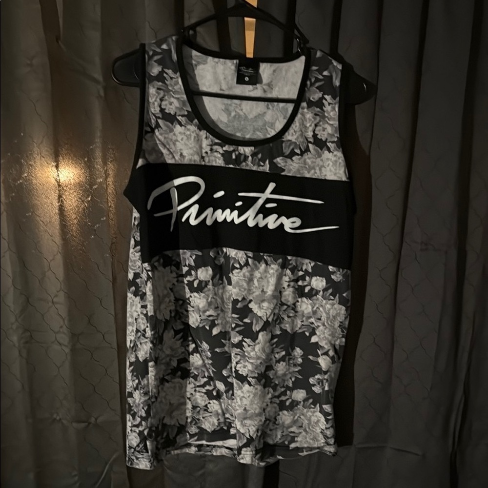 Primitive Black and White Floral Tank Top